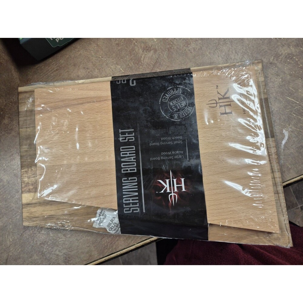 Hell's Kitchen Large 2pc Serving Board Set Acacia/Beech Stripe HK-284-WD